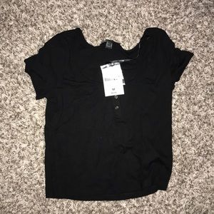 Black cropped half button shirt